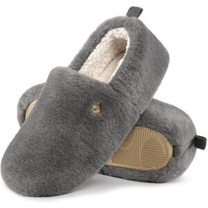 Women's Closed Back Slippers Faux Wool Soft Lightweight Non Slip House Shoe Gray